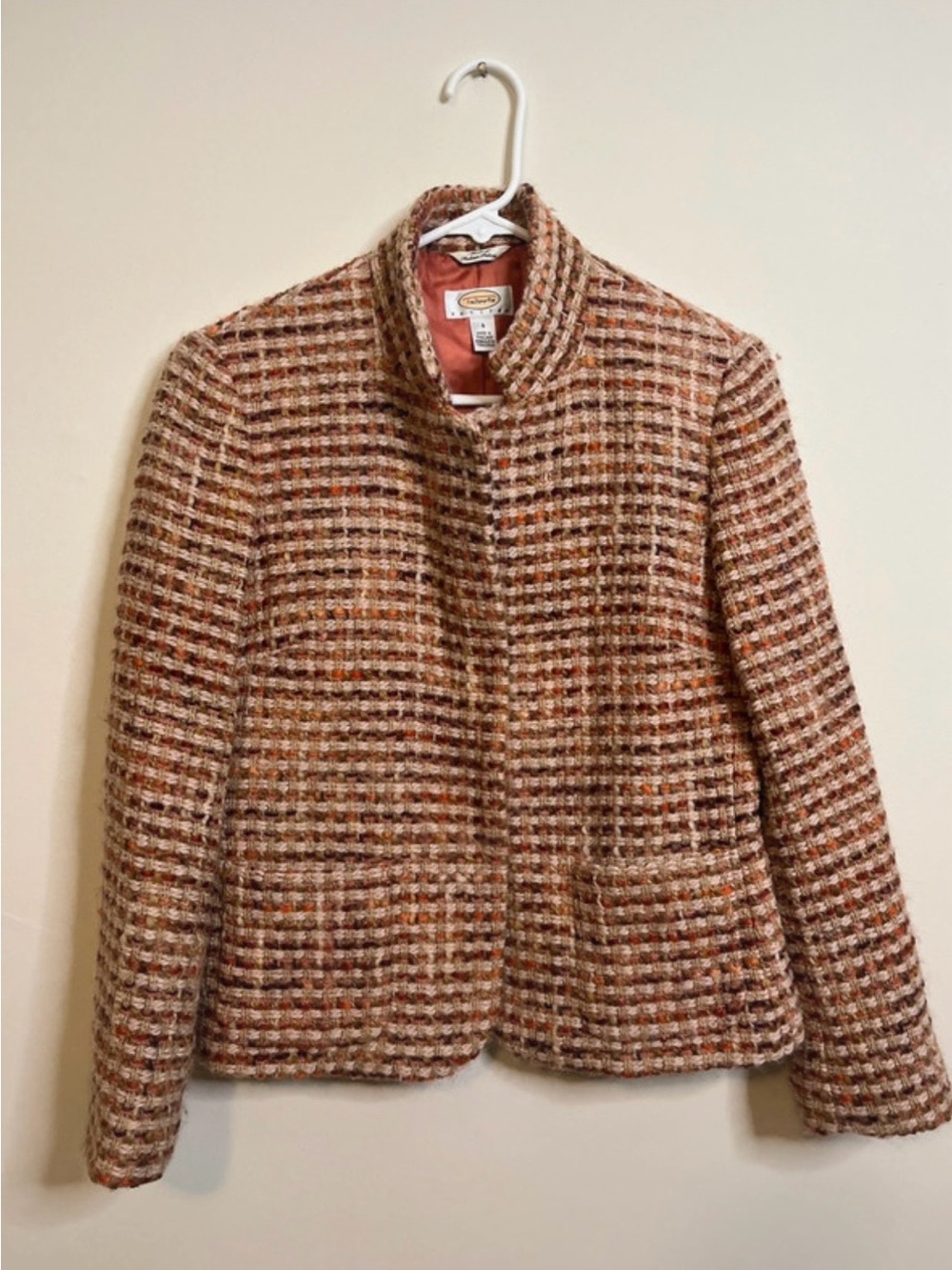 Talbots Tweed Blazer in Brown and Cream Houndstooth